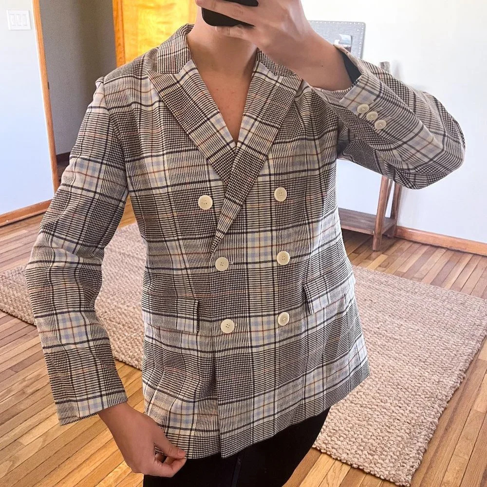 Maje Gray Plaid Academia Preppy Designer Classic Collared Blazer 42 NWT